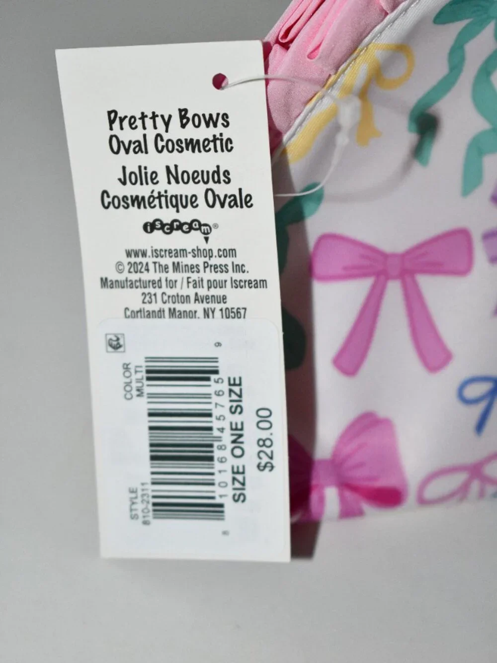 Iscream Girls Pretty Bows Large Oval Cosmetic Bag in Multi #810-2311 NWT Details
